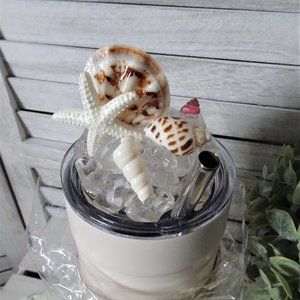 Handmade Coastal Sea Shells Ice Topper & 24oz Tumbler